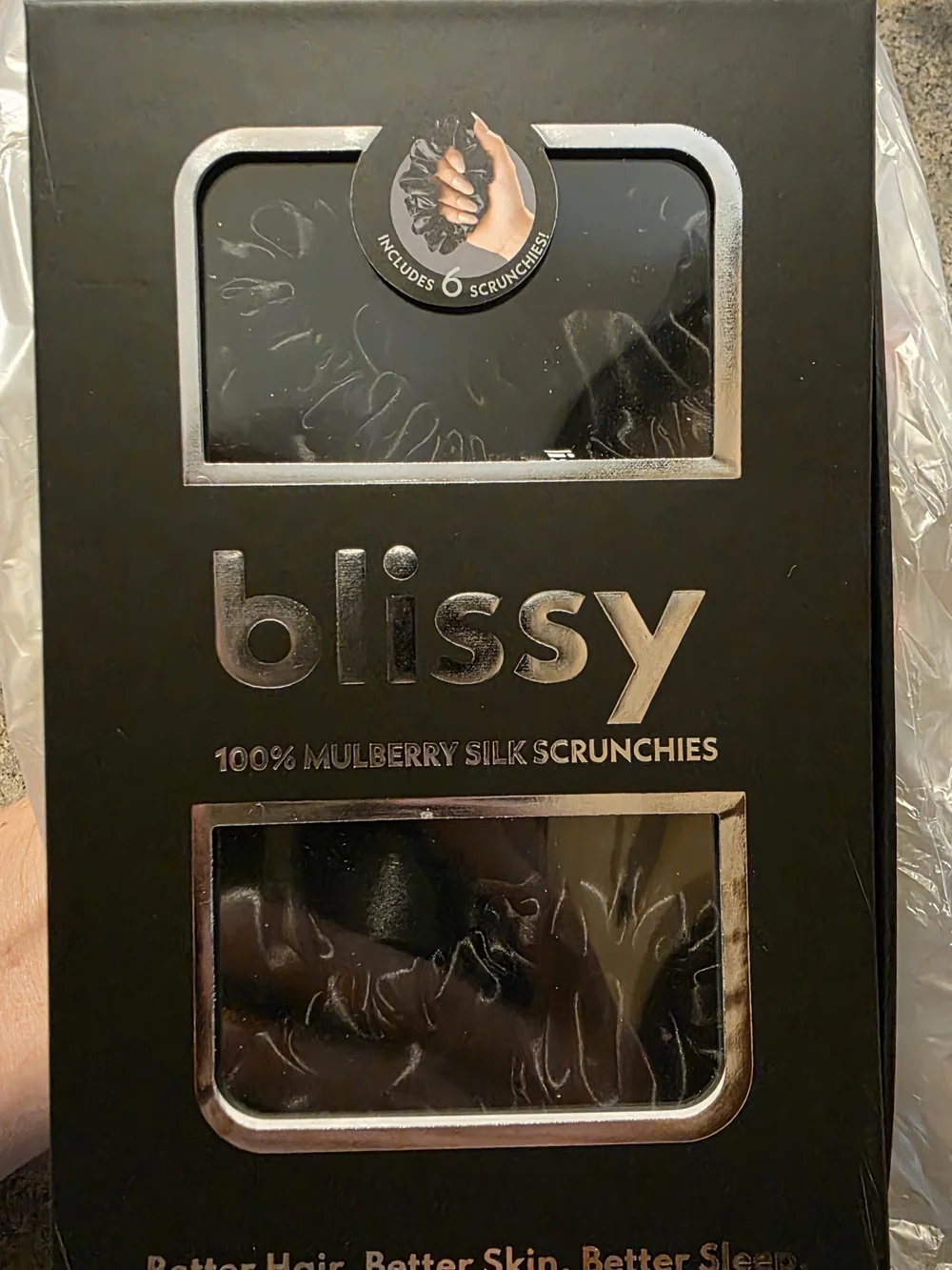 Bliss Black Mulberry Silk Scrunchies Set